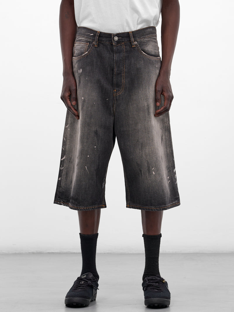 Black Faded Dirty Denim Shorts (FN-MN-SHOR000263-BLACK)