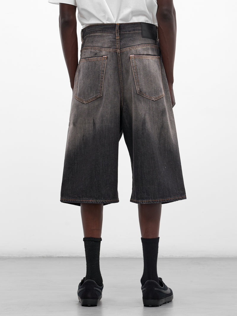 Black Faded Dirty Denim Shorts (FN-MN-SHOR000263-BLACK)