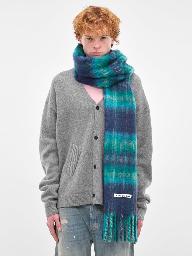 Blue & Green Check Mohair Scarf (FN-UX-SCAR000458-BLUE-GREEN)