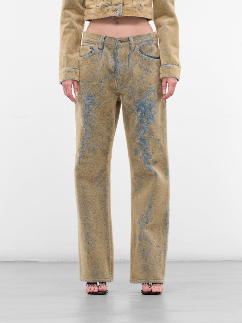 Beige Flocked Straight Leg Jeans (FN-WN-5PKT000541-BLUE-BEIGE)