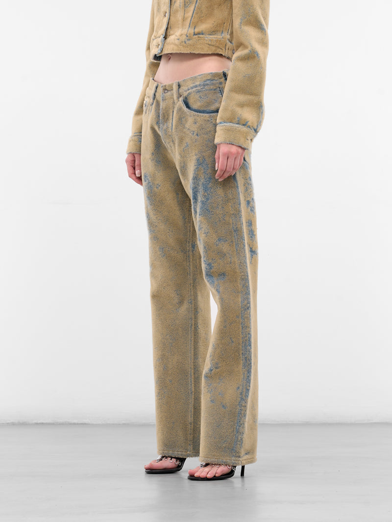 Beige Flocked Straight Leg Jeans (FN-WN-5PKT000541-BLUE-BEIGE)