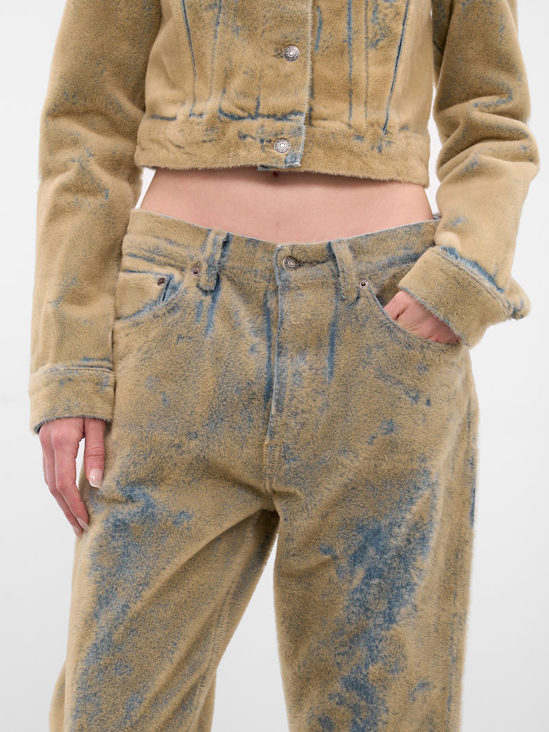 Beige Flocked Straight Leg Jeans (FN-WN-5PKT000541-BLUE-BEIGE)