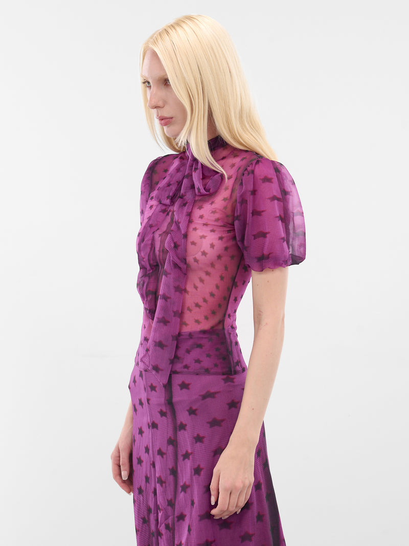 Purple Printed Jersey Blouse (FN-WN-BLOU001203-BRIGHT-PURPLE)