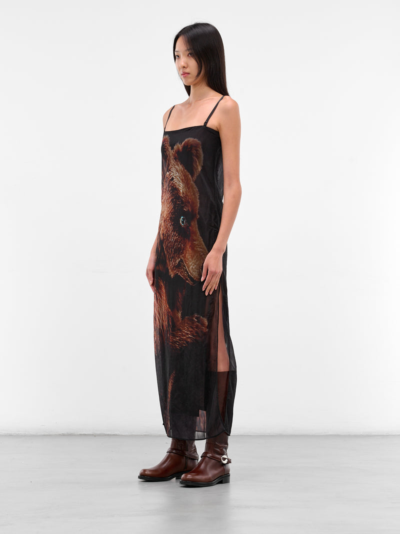 Black Sheer Printed Maxi Dress (FN-WN-DRES001610-BLACK-BROWN)