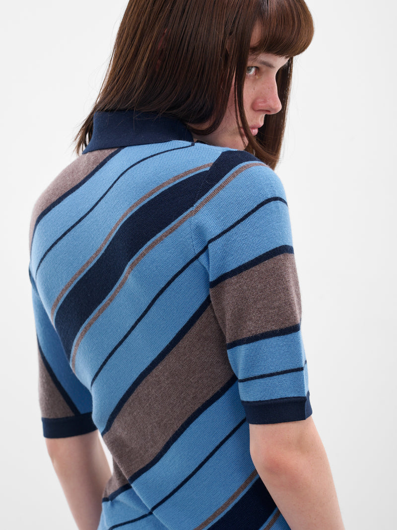 Blue Striped Knit Polo Shirt (FN-WN-KNIT000884-MULTI-BLUE)