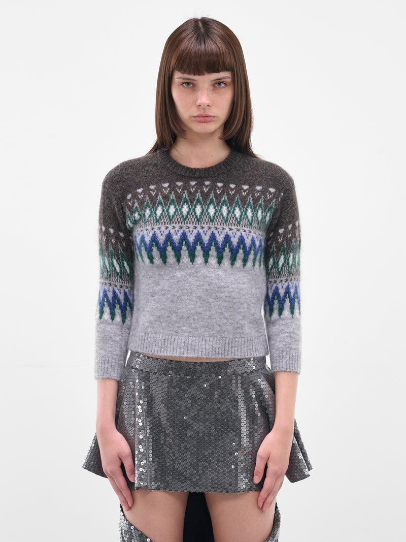 Gray Jacquard Knit Cropped Sweater (FN-WN-KNIT000886-MULTI-GREY)