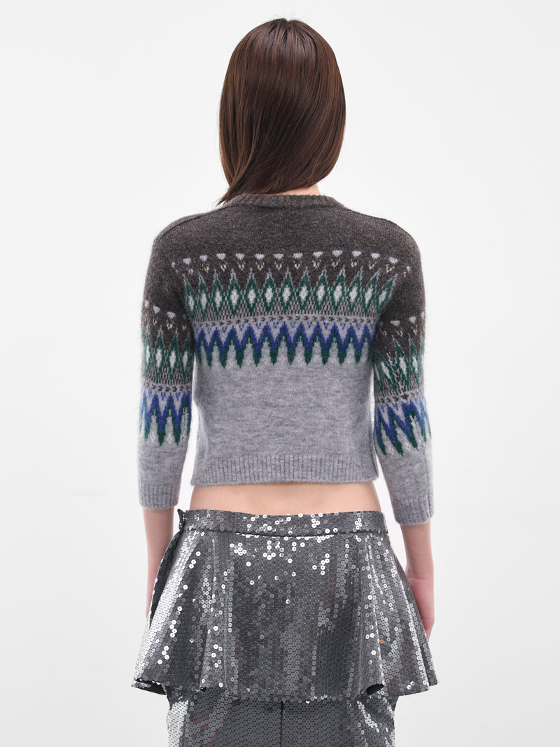Gray Jacquard Knit Cropped Sweater (FN-WN-KNIT000886-MULTI-GREY)