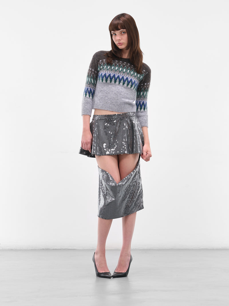 Gray Jacquard Knit Cropped Sweater (FN-WN-KNIT000886-MULTI-GREY)