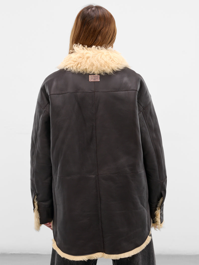 Brown Lamb Shearling Leather Jacket (FN-WN-LEAT000455-COFFEE-BROWN-)