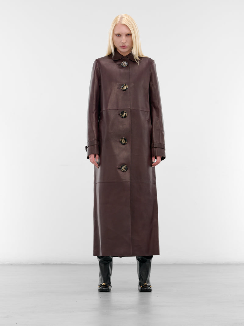 Brown Leather Long Coat (FN-WN-LEAT000462-CHOCOLATE-BRO)