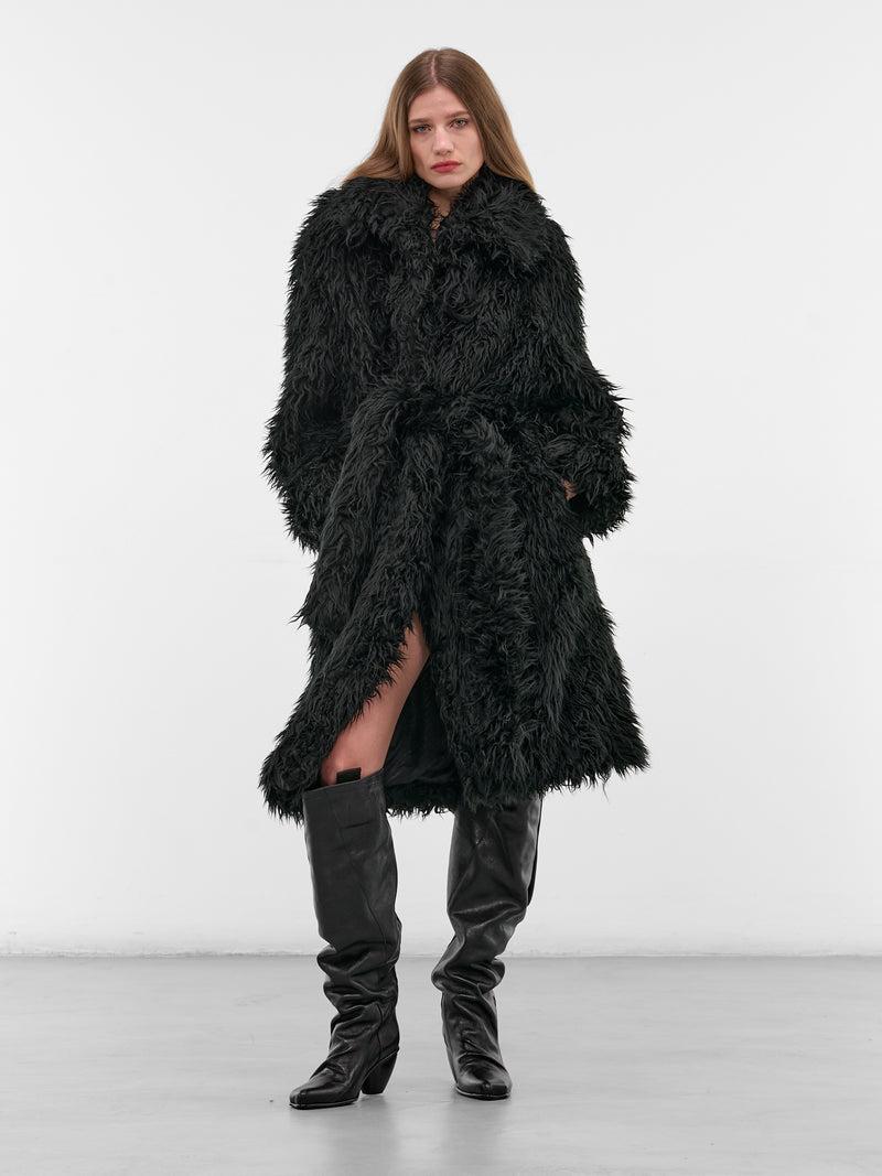 Black Faux Fur Mid Coat (FN-WN-OUTW001064-BLACK)