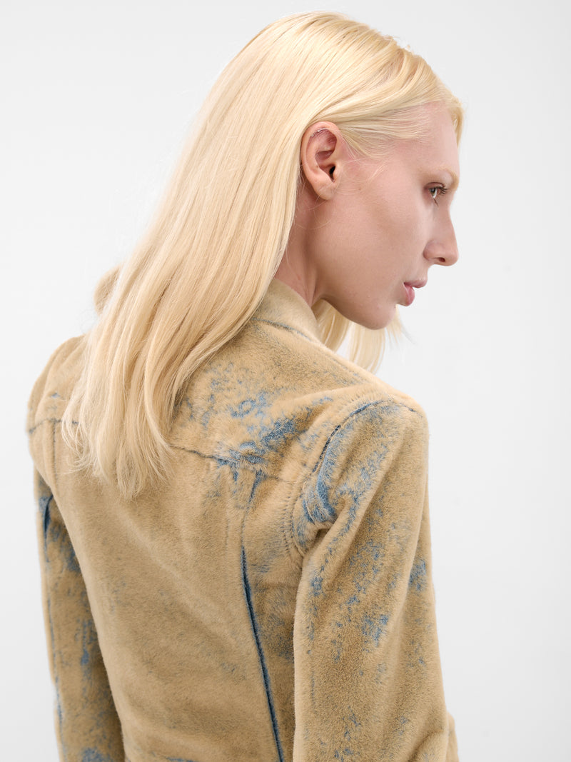 Beige Flocked Denim Jacket (FN-WN-OUTW001115-BLUE-BEIGE)