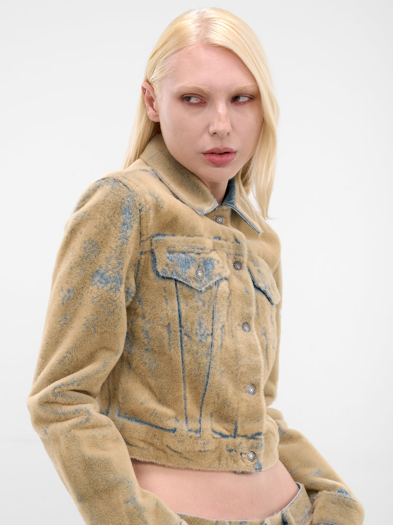 Beige Flocked Denim Jacket (FN-WN-OUTW001115-BLUE-BEIGE)