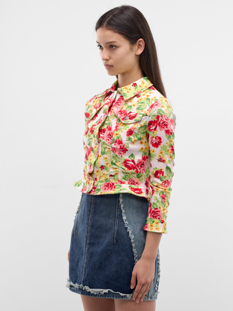 Floral Denim Trucker Jacket (FN-WN-OUTW001175-PINK-MULTI)