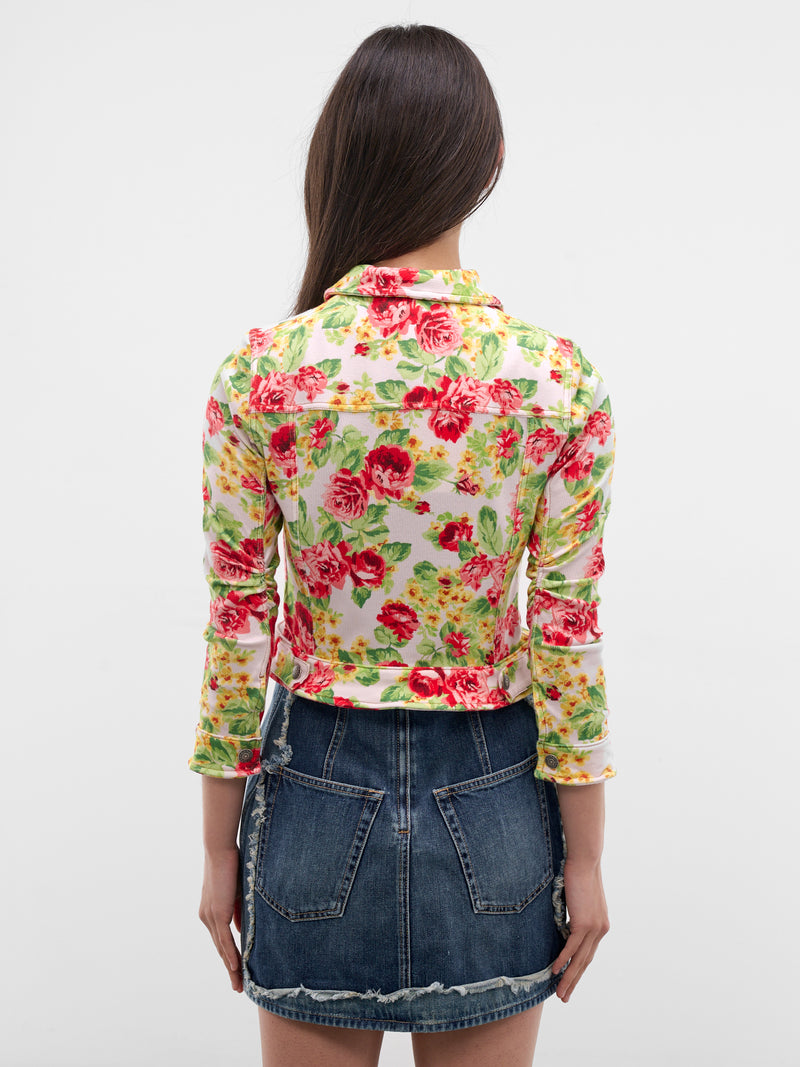 Floral Denim Trucker Jacket (FN-WN-OUTW001175-PINK-MULTI)