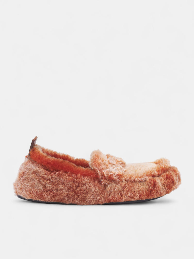 Orange Shearling Moccasin Loafers (FN-WN-SHOE001114-ORANGE-MULTI)