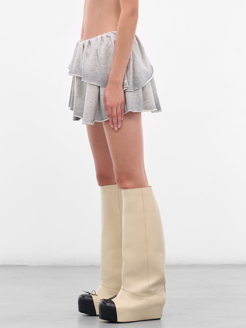 Grey Melange Layered Mini Skirt (FN-WN-SKIT000850-GREY-MELANGE)