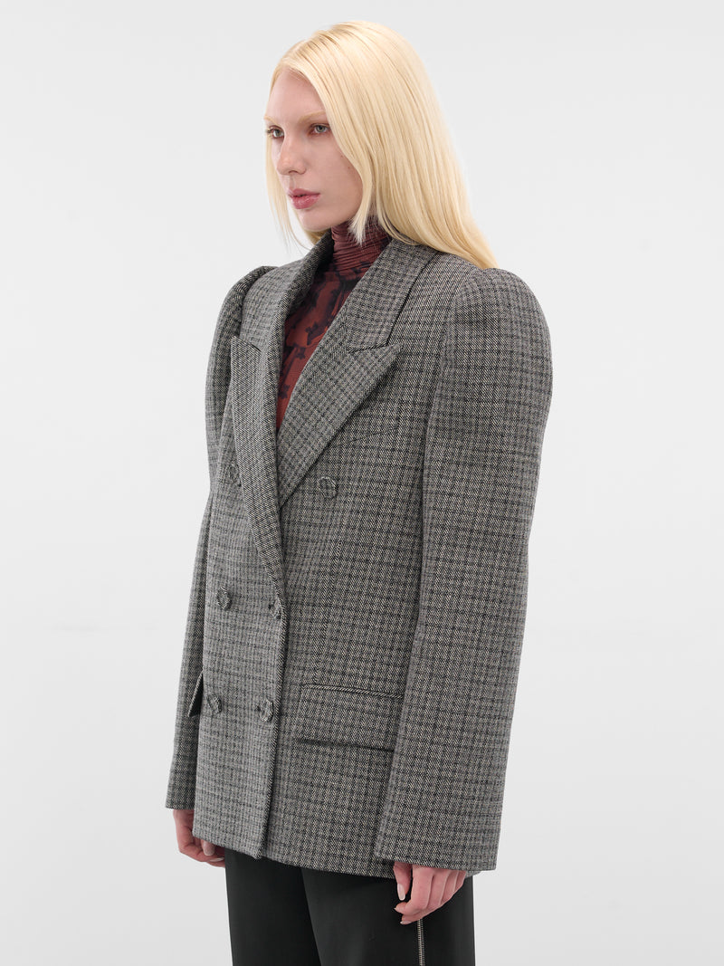 Gray Check Double-Breasted Blazer (FN-WN-SUIT000663-BLACK-WHITE)