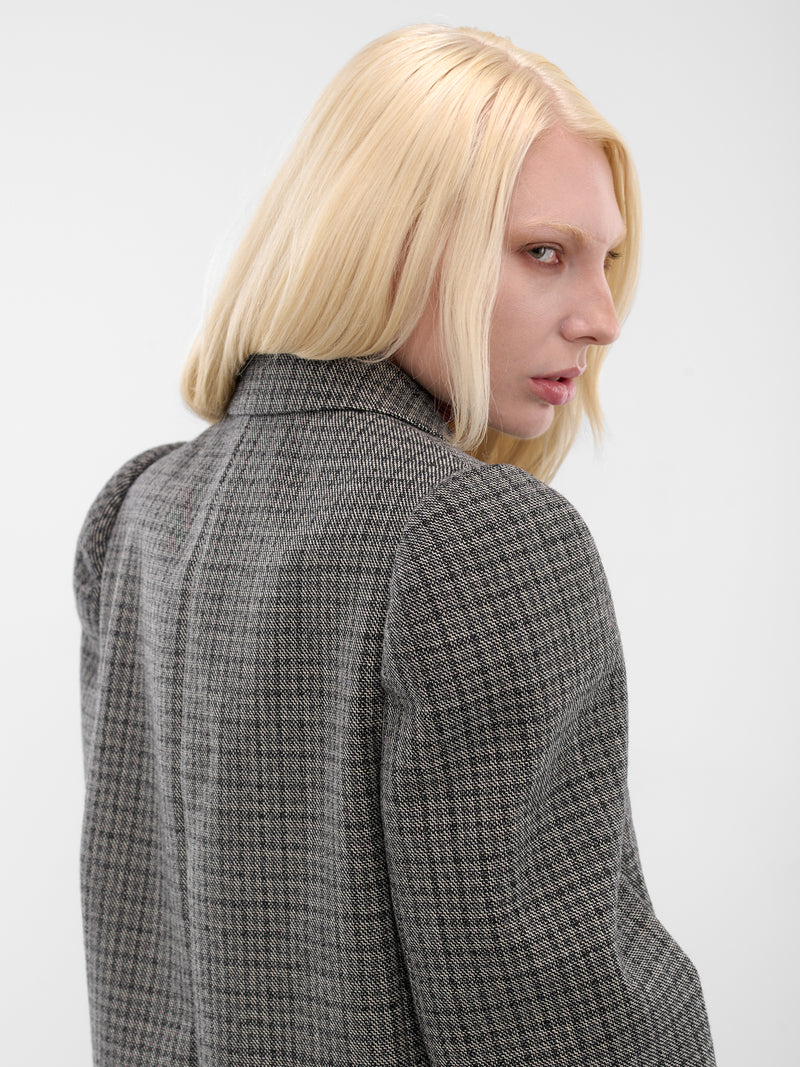 Gray Check Double-Breasted Blazer (FN-WN-SUIT000663-BLACK-WHITE)
