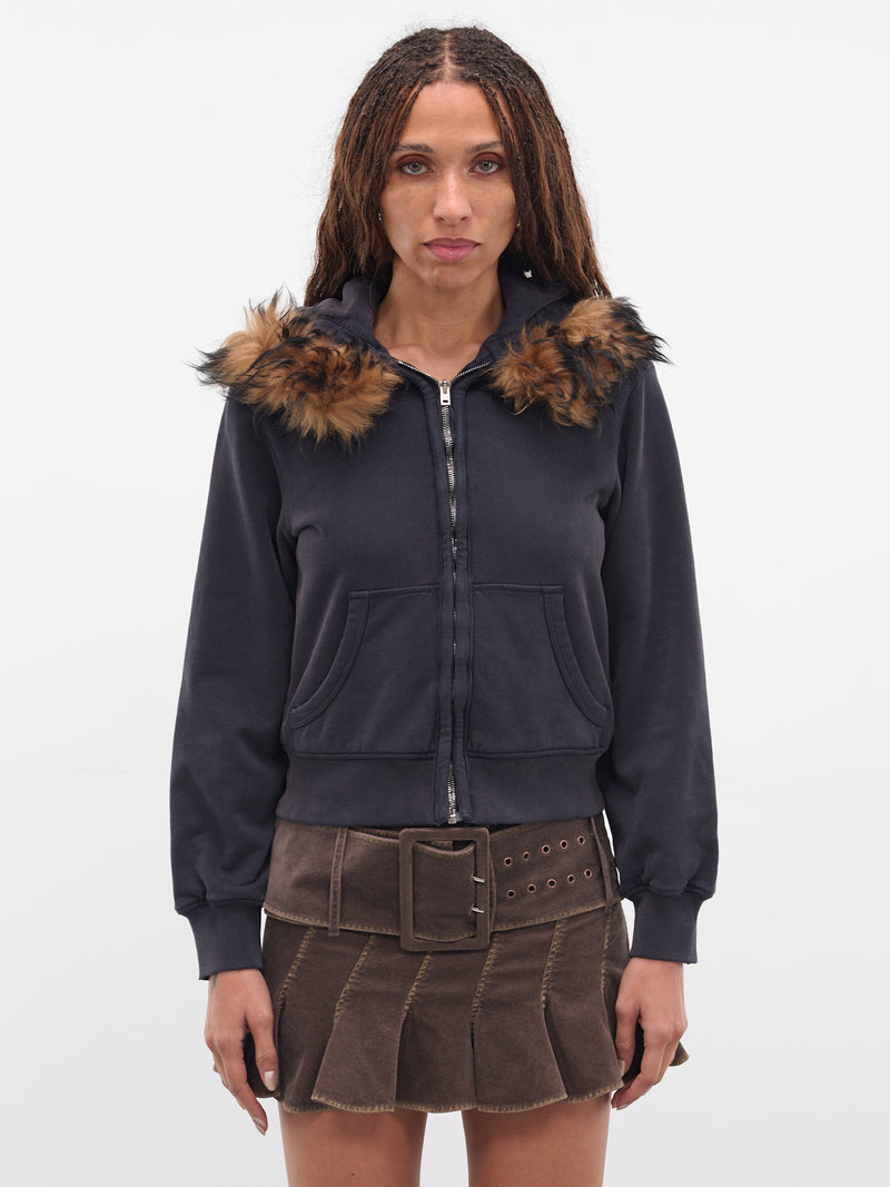 Brown Fur Zip Hoodie (FN-WN-SWEA000272-RUST-BROWN)