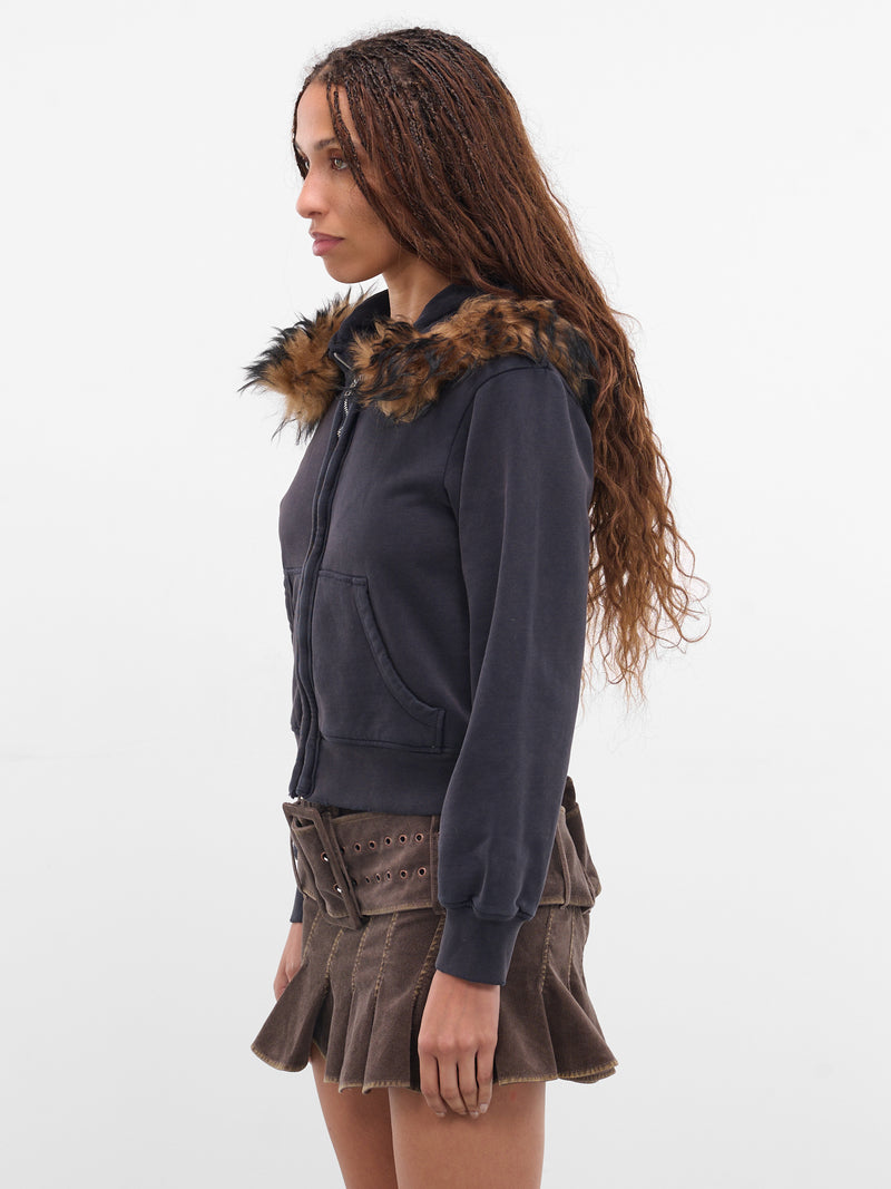 Brown Fur Zip Hoodie (FN-WN-SWEA000272-RUST-BROWN)