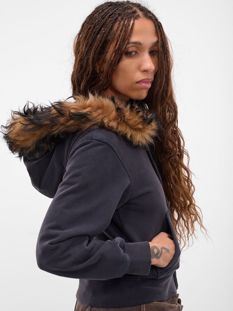 Brown Fur Zip Hoodie (FN-WN-SWEA000272-RUST-BROWN)