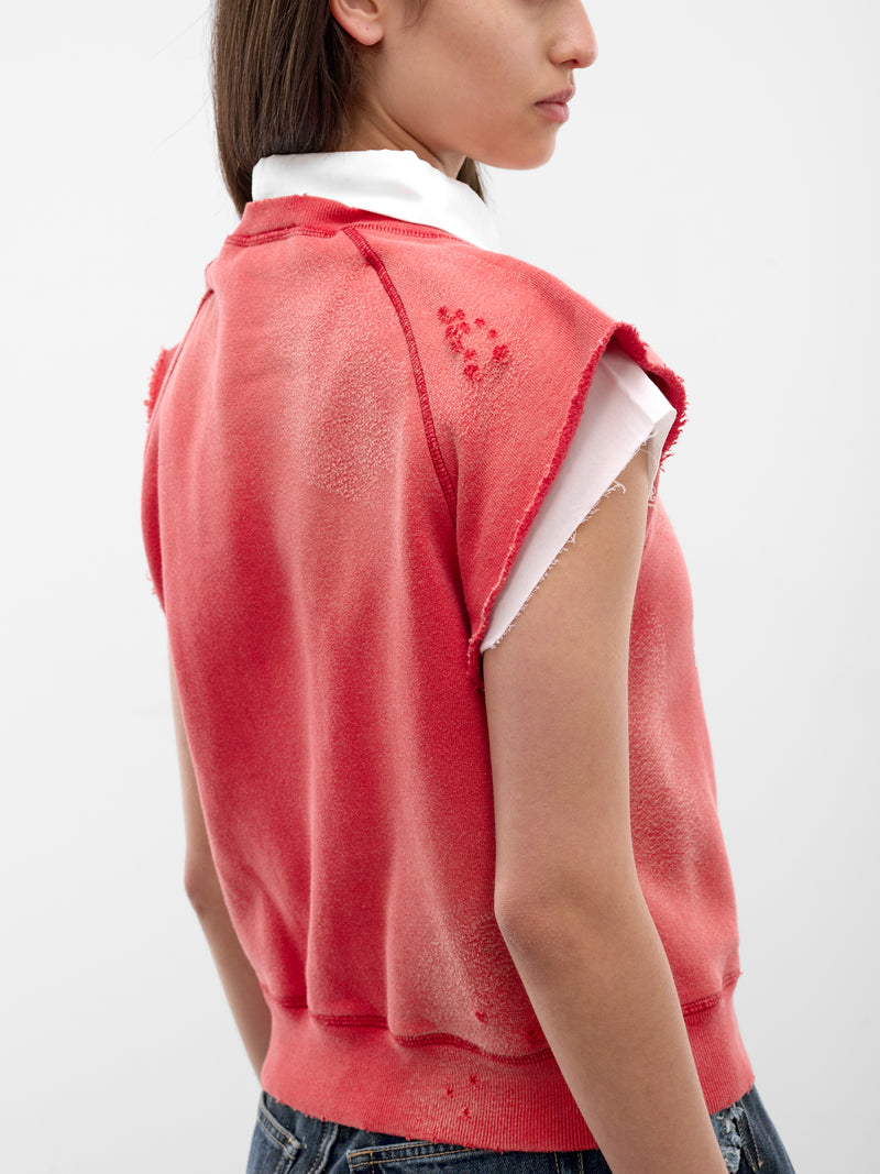 Layered Collar Distressed Sweater Vest (FN-WN-SWEA000293-RED-WHITE)
