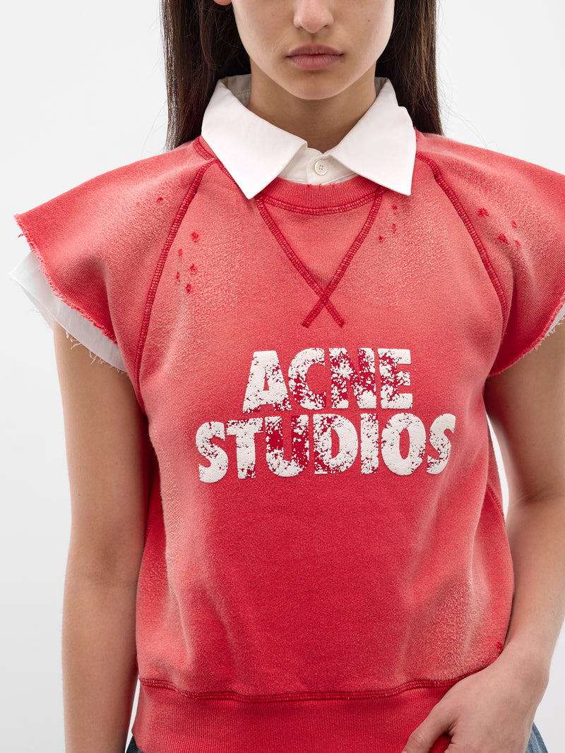 Layered Collar Distressed Sweater Vest (FN-WN-SWEA000293-RED-WHITE)