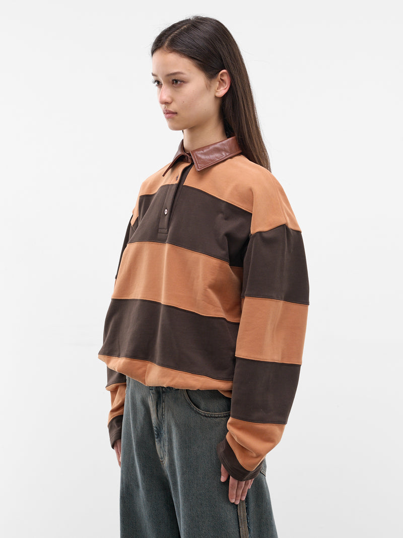 Oversized Striped Cotton Polo Sweater (FN-WN-SWEA000296-DARK-BROWN-CO)