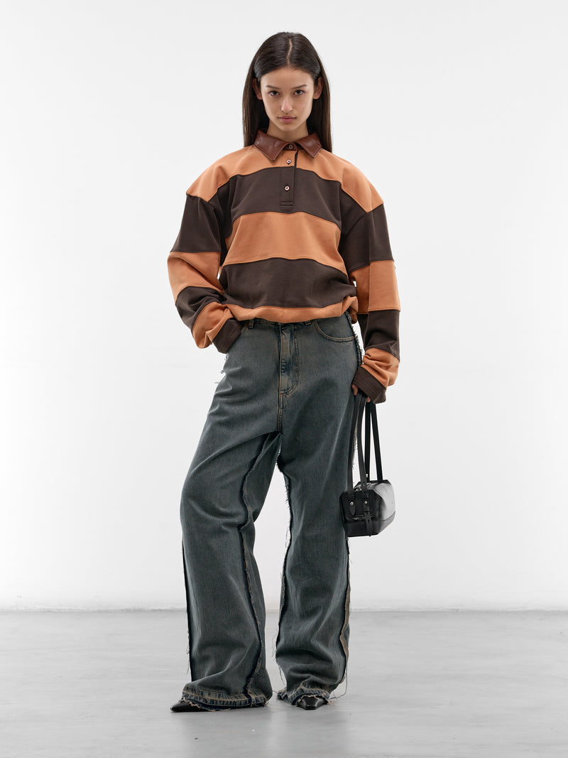 Oversized Striped Cotton Polo Sweater (FN-WN-SWEA000296-DARK-BROWN-CO)
