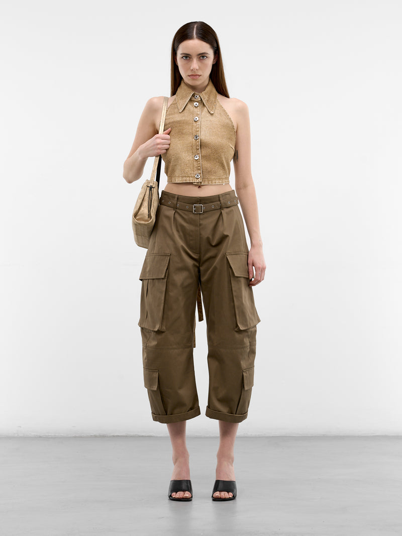 Khaki Twill Cropped Cargo Pants (FN-WN-TROU001578-KHAKI-GREEN)