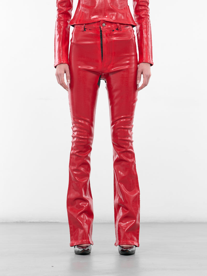 Red Latex Slim Trousers (FN-WN-TROU001518-RED)