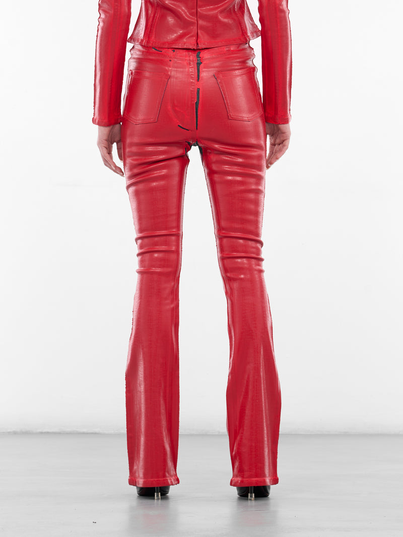 Red Latex Slim Trousers (FN-WN-TROU001518-RED)