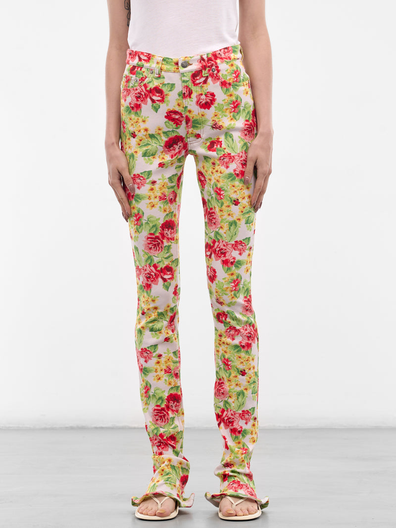 Floral Print Elongated Skinny Pants (FN-WN-TROU001593-PINK-MULTI)