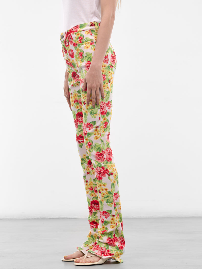 Floral Print Elongated Skinny Pants (FN-WN-TROU001593-PINK-MULTI)