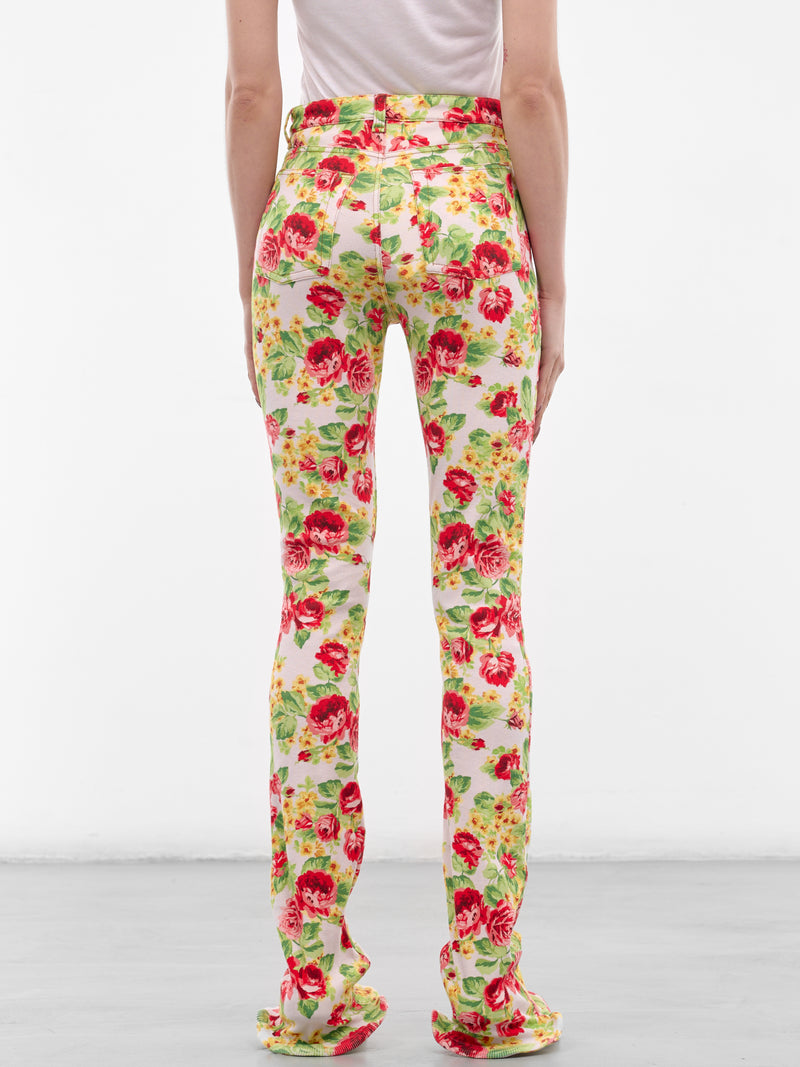 Floral Print Elongated Skinny Pants (FN-WN-TROU001593-PINK-MULTI)