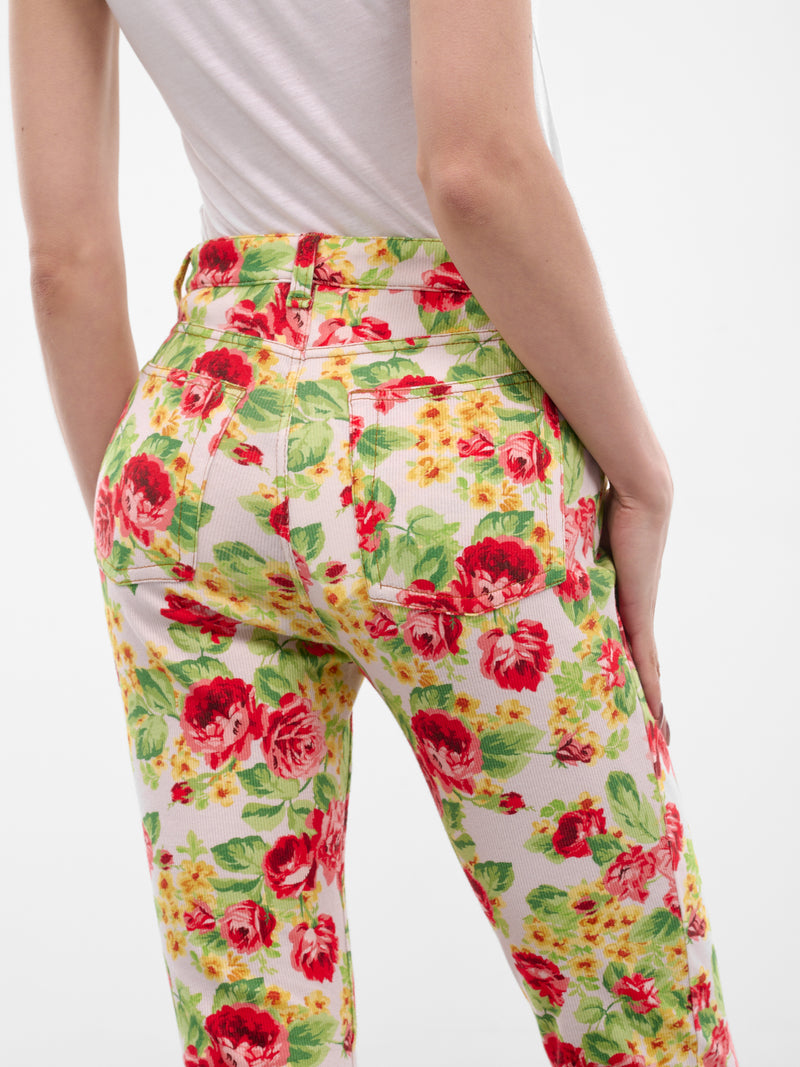 Floral Print Elongated Skinny Pants (FN-WN-TROU001593-PINK-MULTI)