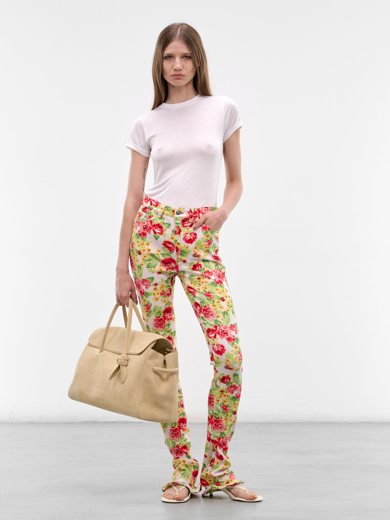 Floral Print Elongated Skinny Pants (FN-WN-TROU001593-PINK-MULTI)