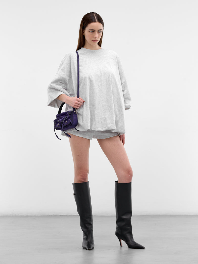 Oversized Gathered Hem Logo Tee (FN-WN-TSHI000761-GREY-MELANGE)