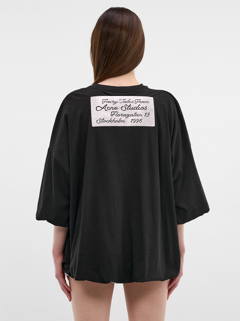 Oversized Gathered Hem Logo Tee (FN-WN-TSHI000869-BLACK)