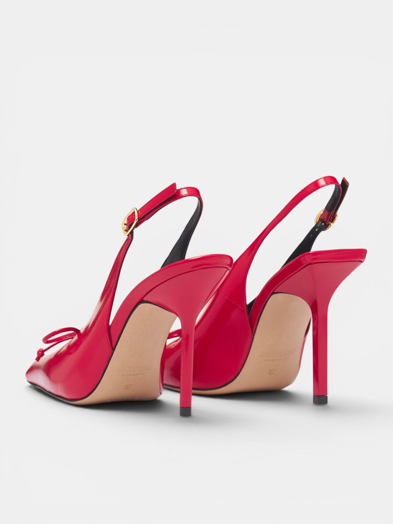 Red Leather Cubisto Slingback Heels (FOW00137AC18A03-RED)