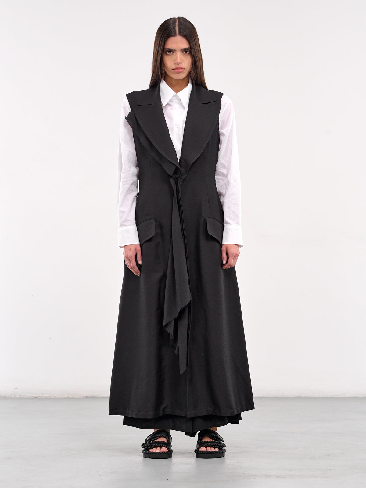 Twill Front Draped Sleeveless Dress (FP-D60-102-1-BLACK)