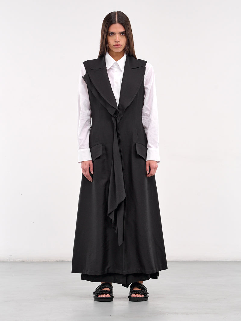 Twill Front Draped Sleeveless Dress (FP-D60-102-1-BLACK)