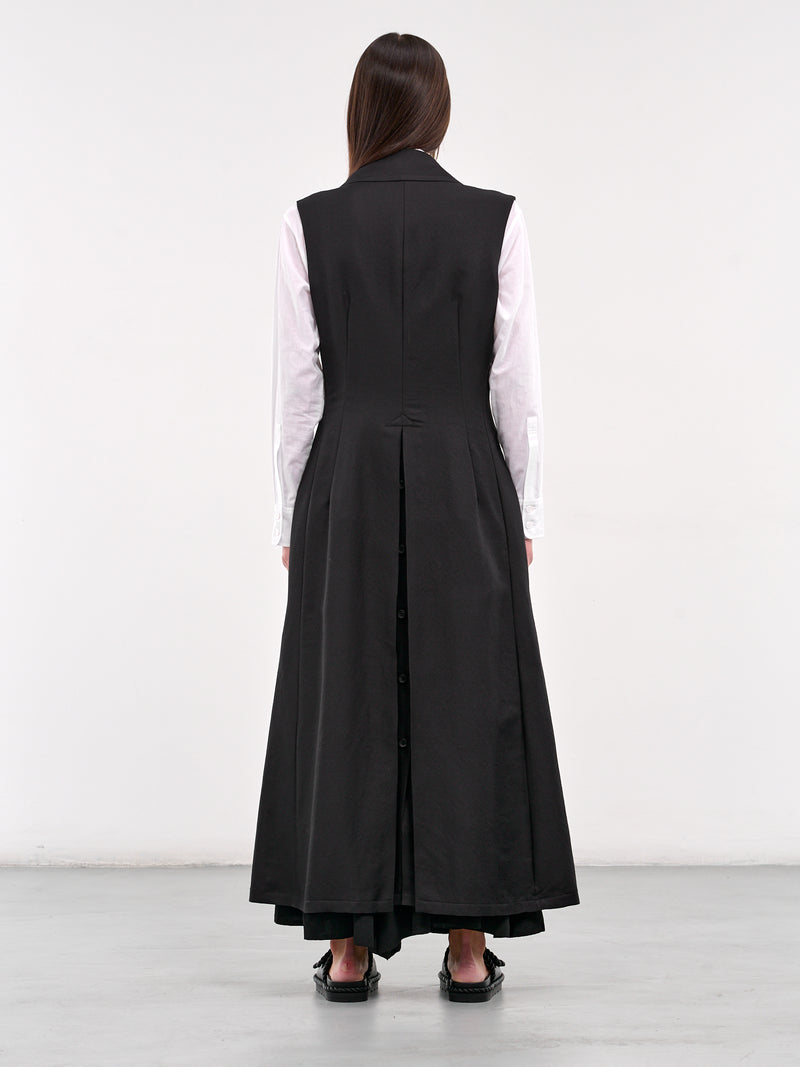 Twill Front Draped Sleeveless Dress (FP-D60-102-1-BLACK)