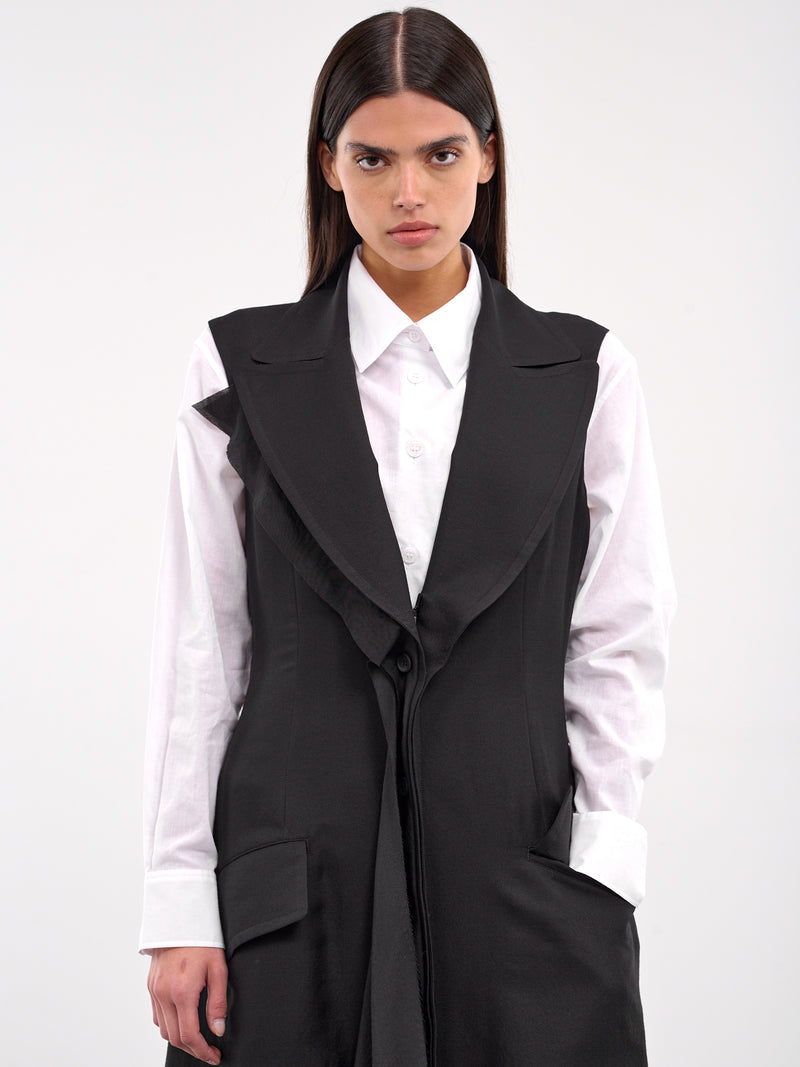 Twill Front Draped Sleeveless Dress (FP-D60-102-1-BLACK)