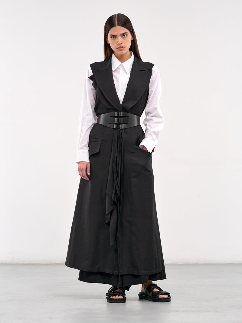Twill Front Draped Sleeveless Dress (FP-D60-102-1-BLACK)