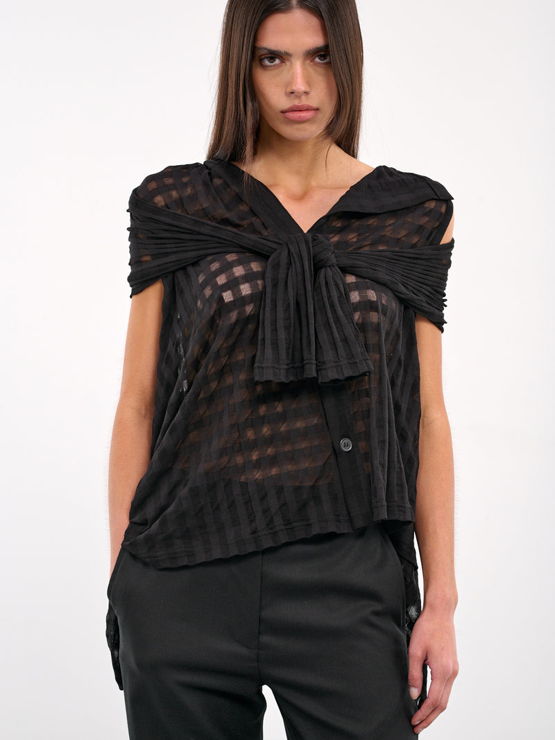 Sheer Plaid Jacquard Layered Cardigan (FP-T19-075-1-BLACK)