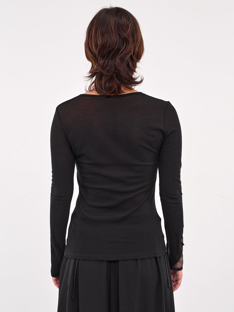 Kanade Diagonal Gauze Zigzag Tee (FP-T24-077-2-BLACK)