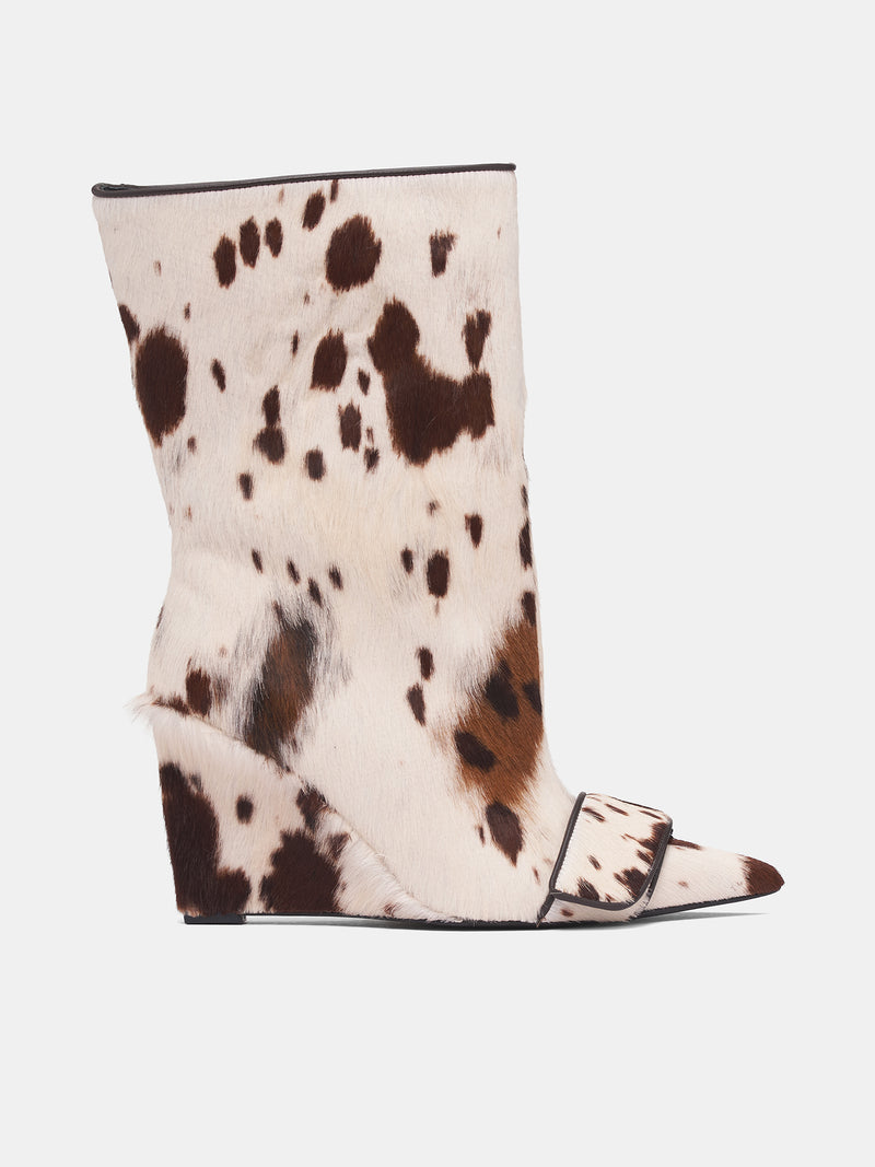 White Cow Print Wide Boots (FT-01-COW-PATTERN-OFFWHITE-BRO)