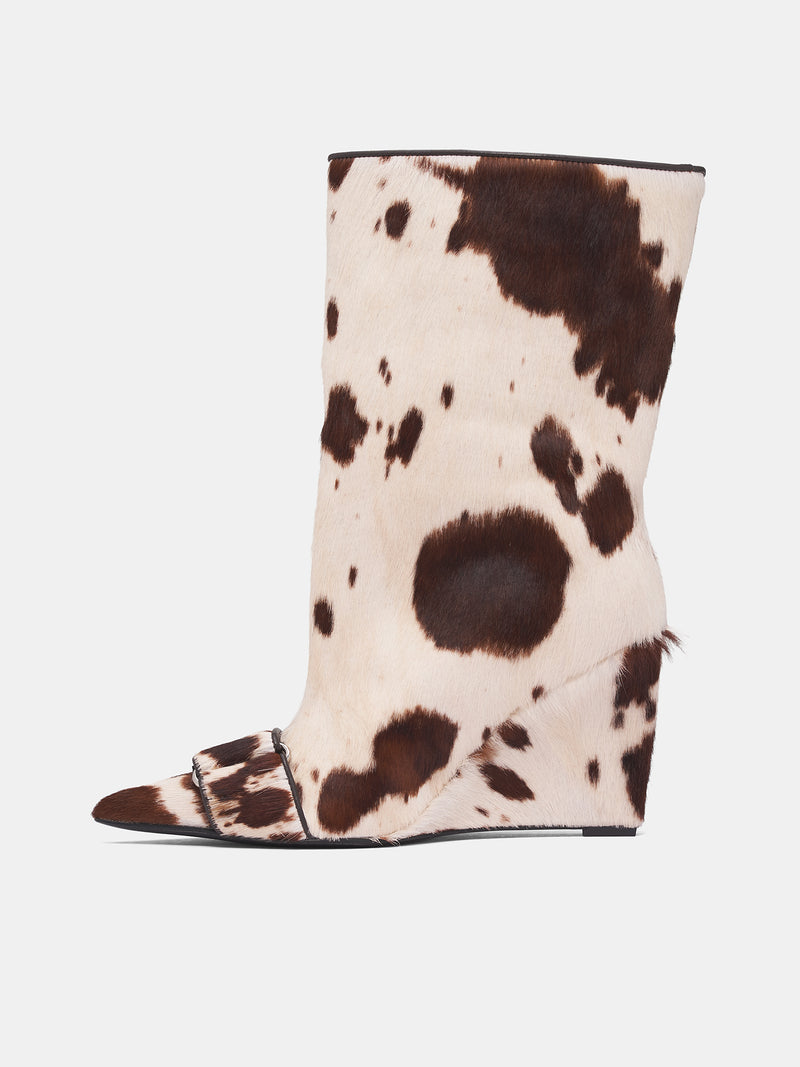 White Cow Print Wide Boots (FT-01-COW-PATTERN-OFFWHITE-BRO)
